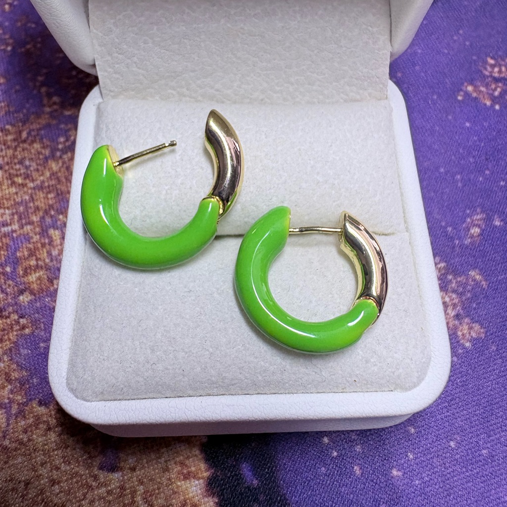 Mayamar Vibrant Green And Gold Hoop Earrings 40$